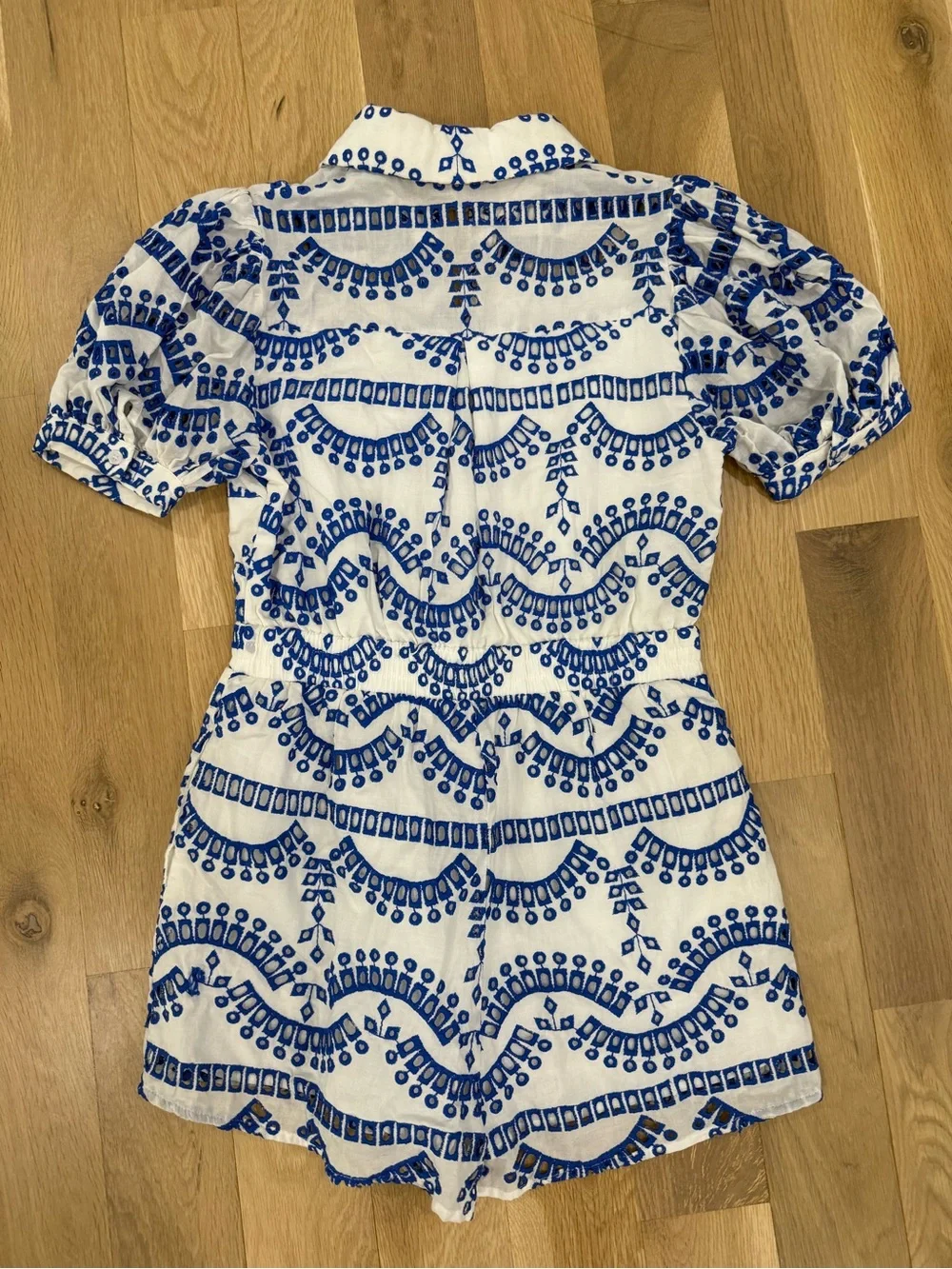 NWT Boutique Blue and White Embroidery Short Sleeve Romper - Picture 3 of 5